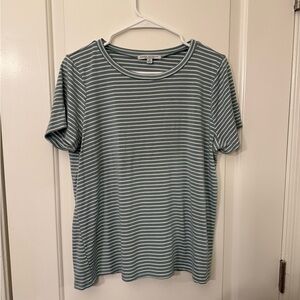 Woman's Green Envelope Green and White Striped Short Sleeve Tee